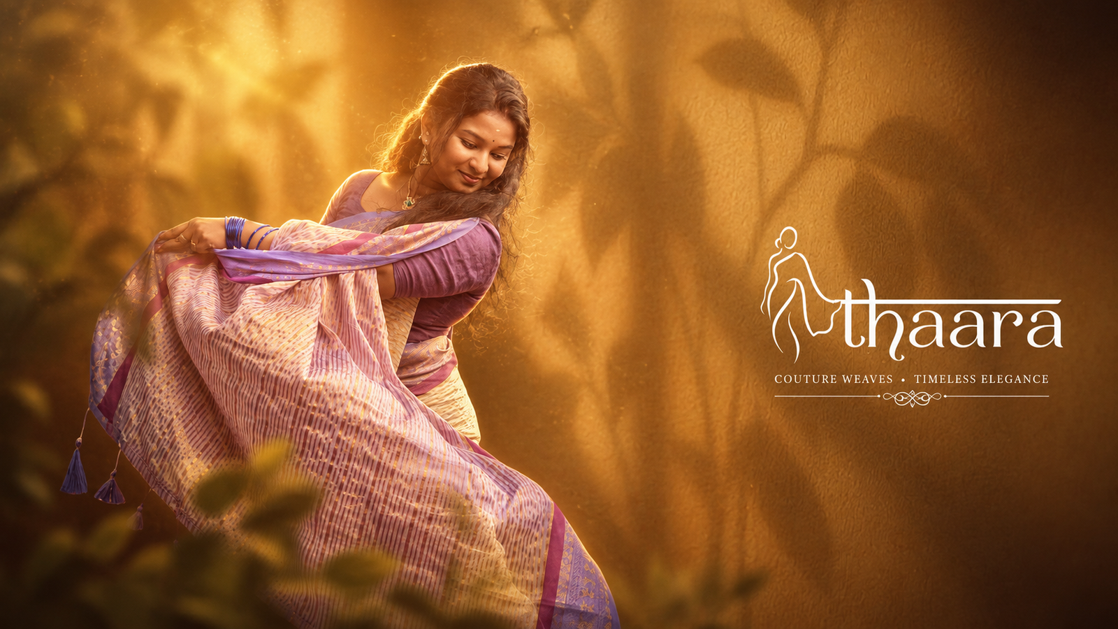 Woman in golden Kasavu saree, Kerala